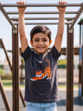 Load image into Gallery viewer, Campana Boys 100% Cotton Half Sleeves Tiger Cub Print T-Shirt - Smoky Grey
