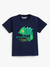 Load image into Gallery viewer, Campana Boys 100% Cotton Half Sleeves Chameleon Print T-Shirt - Navy Blue
