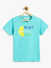 Load image into Gallery viewer, Campana Boys 100% Cotton Half Sleeves Play Text Printed T-Shirt - Turquoise Blue
