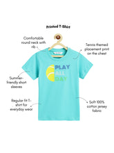 Load image into Gallery viewer, Campana Boys 100% Cotton Half Sleeves Play Text Printed T-Shirt - Turquoise Blue
