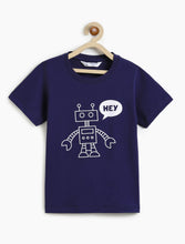 Load image into Gallery viewer, Campana Boys 100% Cotton Half Sleeves Robot Graphic Print T-Shirt - Navy Blue
