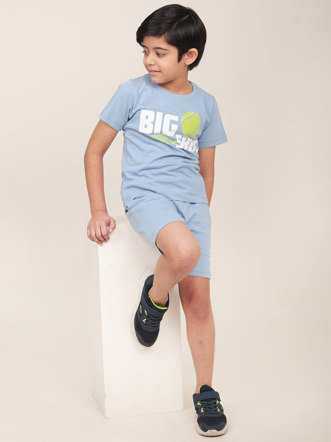 Campana Boys Daniel Half Sleeves Cotton T-Shirt with Shorts Printed Clothing Set - Light Blue