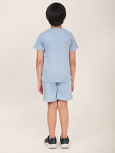 Load image into Gallery viewer, Campana Boys Daniel Half Sleeves Cotton T-Shirt with Shorts Printed Clothing Set - Light Blue
