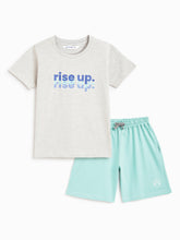Load image into Gallery viewer, Campana Boys Daniel Half Sleeves T-Shirt with Shorts Clothing Set - Rise Up Print - Grey Melange &amp; Ocean Blue
