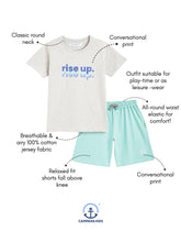 Load image into Gallery viewer, Campana Boys Daniel Half Sleeves T-Shirt with Shorts Clothing Set - Rise Up Print - Grey Melange &amp; Ocean Blue
