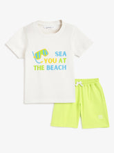Load image into Gallery viewer, Campana Boys Daniel Half Sleeves T-Shirt with Shorts Clothing Set - Beach Print - White &amp; Lime Green

