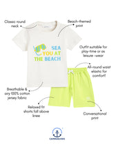 Load image into Gallery viewer, Campana Boys Daniel Half Sleeves T-Shirt with Shorts Clothing Set - Beach Print - White &amp; Lime Green
