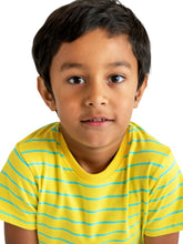 Load image into Gallery viewer, Campana Boys Pure Cotton Short Sleeves Round Neck Striped T-Shirt - Yellow &amp; Turquoise
