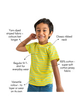 Load image into Gallery viewer, Campana Boys Pure Cotton Short Sleeves Round Neck Striped T-Shirt - Yellow &amp; Turquoise
