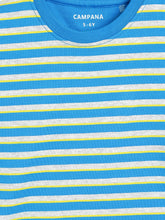 Load image into Gallery viewer, Campana Boys Pure Cotton Short Sleeves Round Neck Striped T-Shirt - Blue, Yellow &amp; Grey
