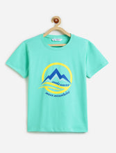 Load image into Gallery viewer, Campana Boys Pure Cotton Half Sleeves Mountains Print T-Shirt - Aqua Blue
