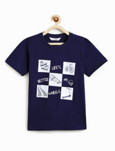 Load image into Gallery viewer, Campana Boys Pure Cotton Half Sleeves Life on Wheels Print T-Shirt - Navy Blue
