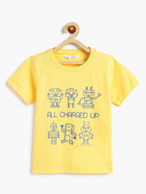Load image into Gallery viewer, Campana Boys 100% Cotton Half Sleeves Robots Print T-Shirt - Yellow
