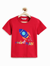Load image into Gallery viewer, Campana Boys 100% Cotton Half Sleeves Space Print T-Shirt - Red
