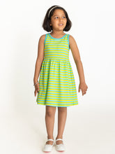 Load image into Gallery viewer, Campana Girls Grace Fit &amp; Flare Dress - Variegated Stripes - Lime Green, Turquoise &amp; Ivory
