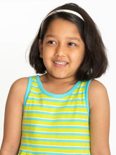 Load image into Gallery viewer, Campana Girls Grace Fit &amp; Flare Dress - Variegated Stripes - Lime Green, Turquoise &amp; Ivory
