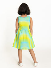 Load image into Gallery viewer, Campana Girls Grace Fit &amp; Flare Dress - Variegated Stripes - Lime Green, Turquoise &amp; Ivory
