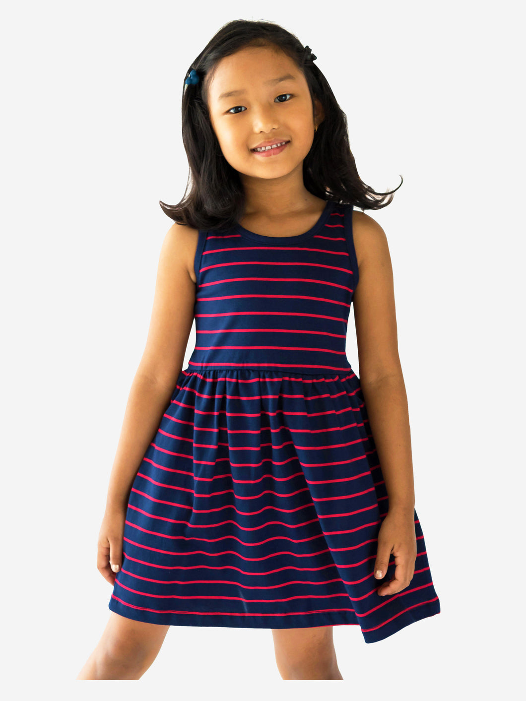 Campana Girls Grace Fit & Flare Dress - Breton Stripes - Navy & Red