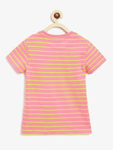 Load image into Gallery viewer, Campana Girls Alexis Striped Round Neck T-Shirt - Rose Pink &amp; Lime Green
