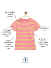 Load image into Gallery viewer, Campana Girls Alexis Striped Round Neck T-Shirt - Rose Pink &amp; Lime Green
