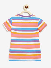 Load image into Gallery viewer, Campana Girls Alexis Striped Round Neck T-Shirt - Purple &amp; Multicolour
