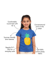 Load image into Gallery viewer, Campana Girls Zuri Half Sleeves T-Shirt - Pineapple Print - Purplish Blue
