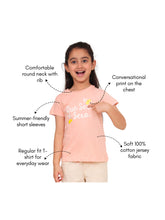 Load image into Gallery viewer, Campana Girls Zuri Half Sleeves Typography Printed T-Shirt - Peach
