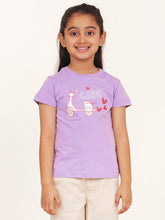 Load image into Gallery viewer, Campana Girls Zuri Half Sleeves Graphic Printed T-Shirt - Purple

