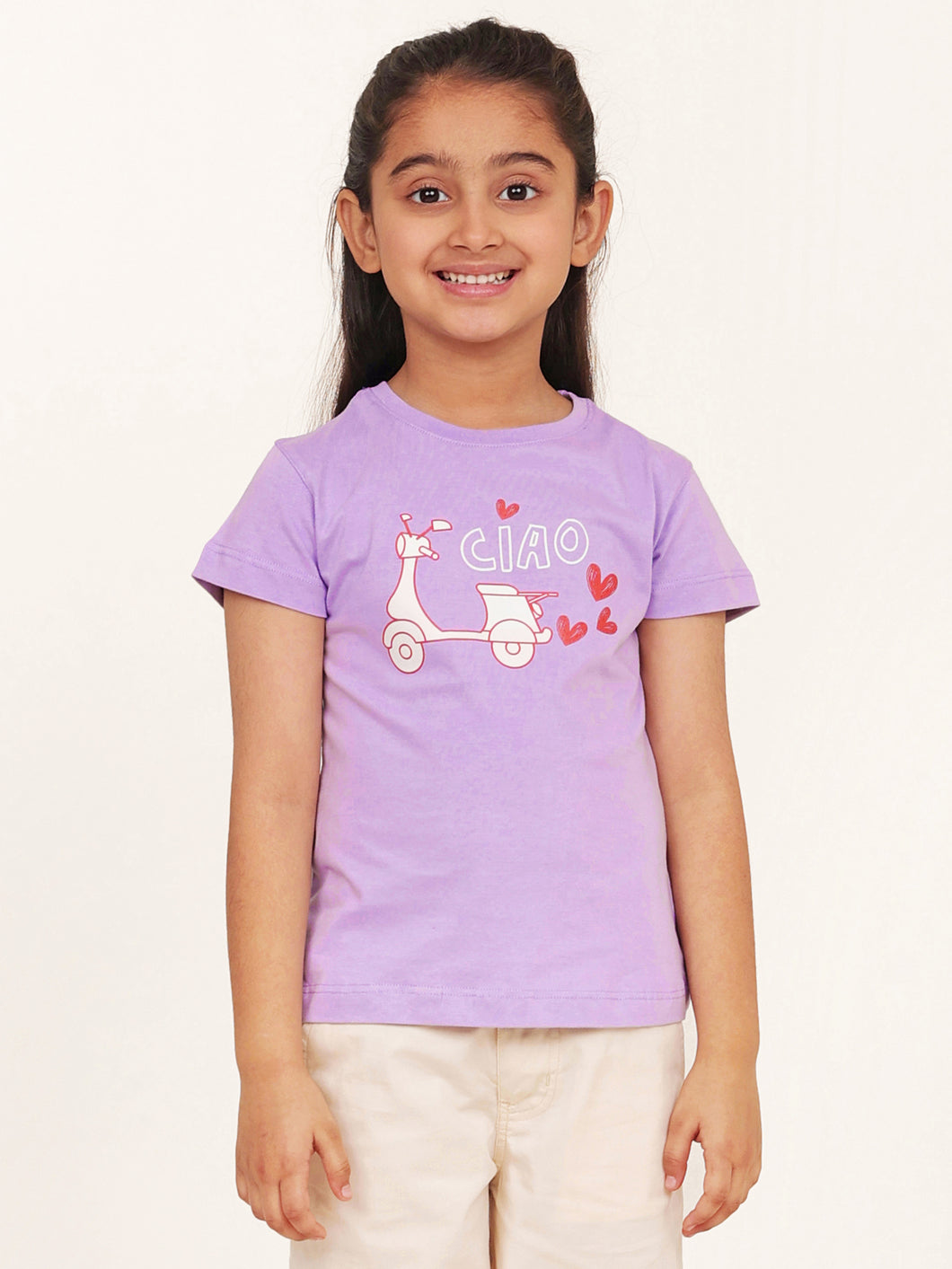 Campana Girls Zuri Half Sleeves Graphic Printed T-Shirt - Purple