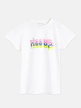 Load image into Gallery viewer, Campana Girls Zuri Pack of 2 Half Sleeves Printed Cotton T-shirts - White &amp; Purplish Blue
