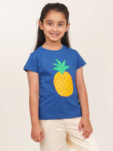 Load image into Gallery viewer, Campana Girls Zuri Pack of 2 Half Sleeves Printed Cotton T-shirts - White &amp; Purplish Blue
