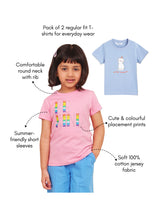 Load image into Gallery viewer, Campana Girls Zuri Pack of 2 Half Sleeves Printed Cotton T-shirts - Pink &amp; Chambray Blue
