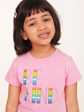 Load image into Gallery viewer, Campana Girls Zuri Pack of 2 Half Sleeves Printed Cotton T-shirts - Pink &amp; Chambray Blue
