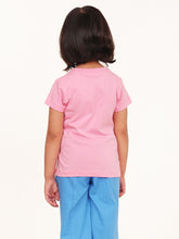 Load image into Gallery viewer, Campana Girls Zuri Pack of 2 Half Sleeves Printed Cotton T-shirts - Pink &amp; Chambray Blue
