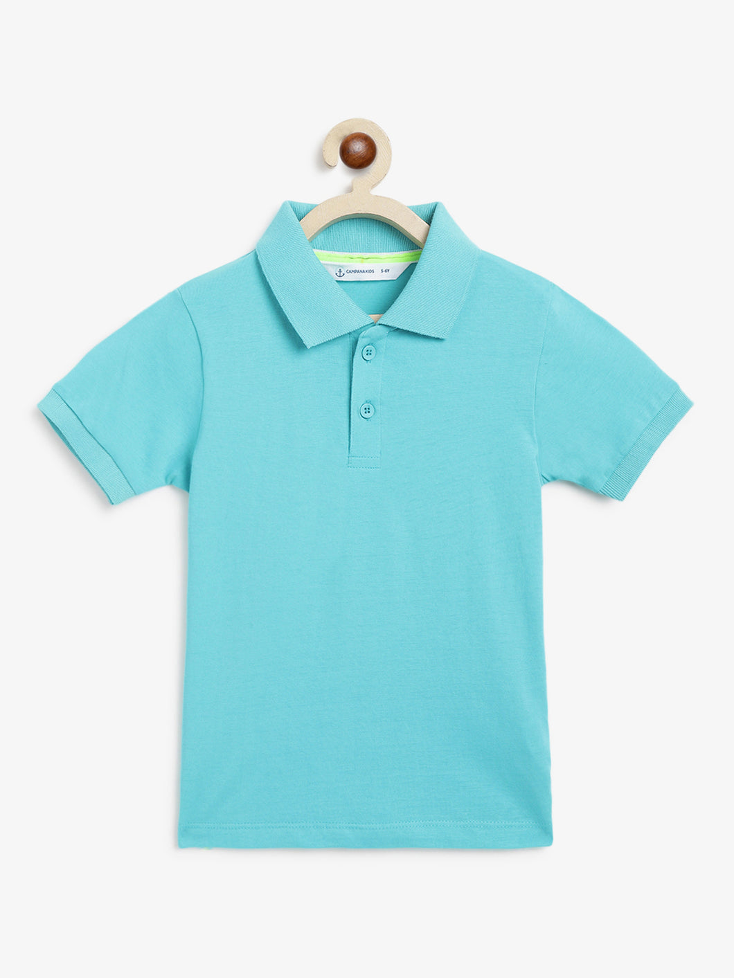 Campana Boys Niko 100% Cotton Jersey Half Sleeves Polo Neck T-Shirt - Aqua Blue
