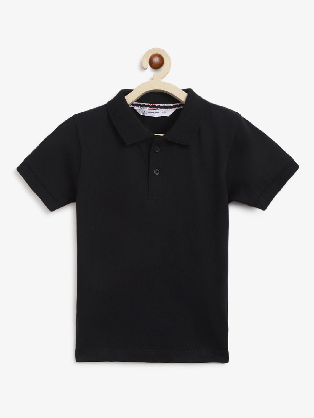 Campana Boys Niko 100% Cotton Jersey Half Sleeves Polo Neck T-Shirt - Black