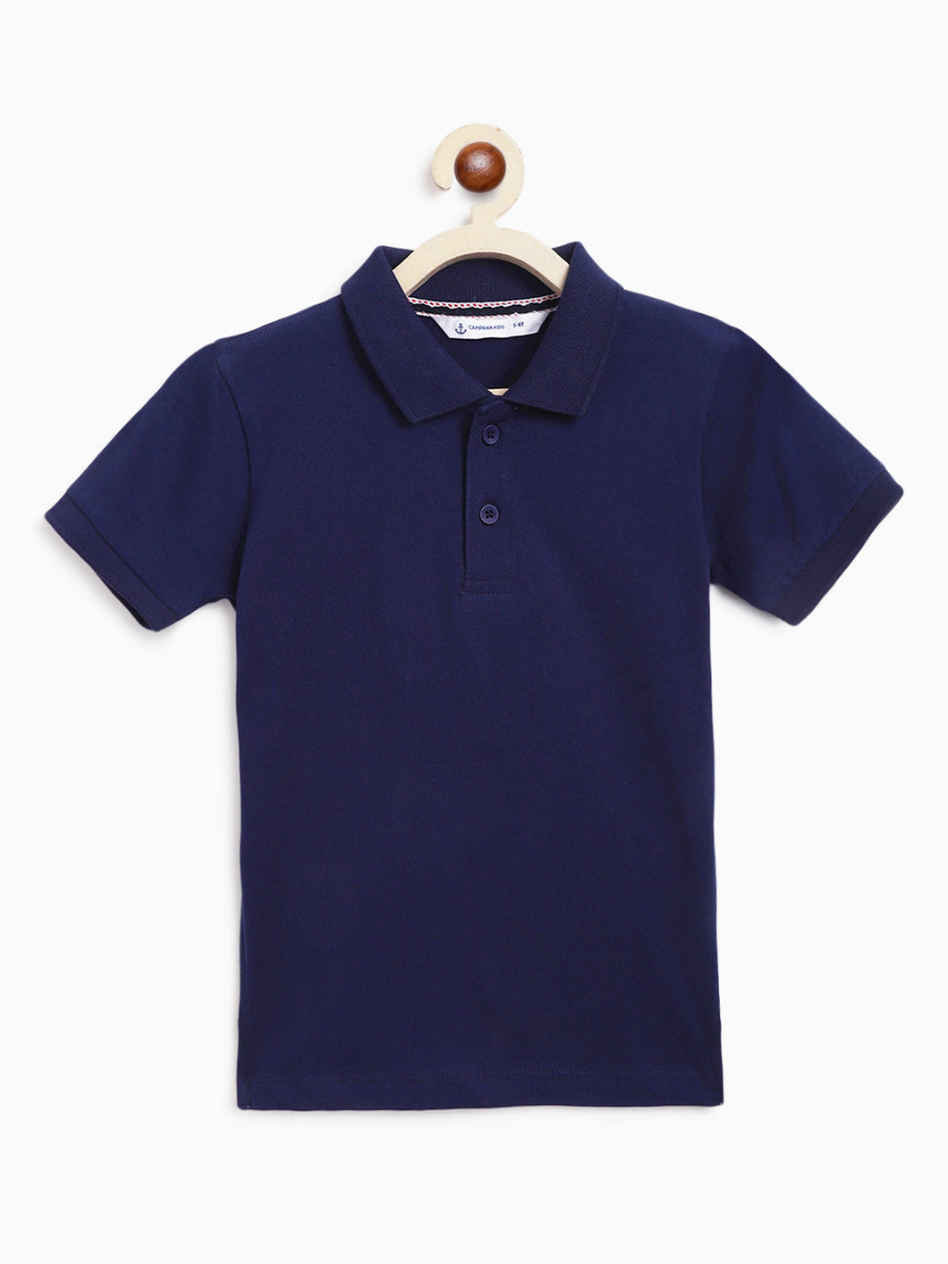 Campana Boys Niko 100% Cotton Jersey Half Sleeves Polo Neck T-Shirt - Ink Blue