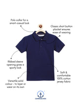 Load image into Gallery viewer, Campana Boys Niko 100% Cotton Jersey Half Sleeves Polo Neck T-Shirt - Ink Blue
