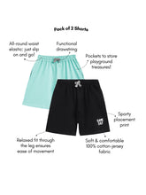 Load image into Gallery viewer, Campana Boys 100% Cotton Knit Pack of Two Boys Shorts With Placement Print - Black &amp; Blue
