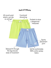 Load image into Gallery viewer, Campana Boys 100% Cotton Knit Pack of Two Boys Shorts With Placement Print - Blue &amp; Lime Green

