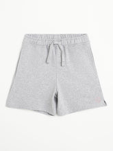 Load image into Gallery viewer, Campana Girls Simone Pack of Two Solid Cotton Terry Shorts - Grey Melange &amp; Purple
