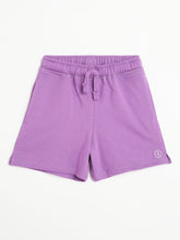 Load image into Gallery viewer, Campana Girls Simone Pack of Two Solid Cotton Terry Shorts - Grey Melange &amp; Purple
