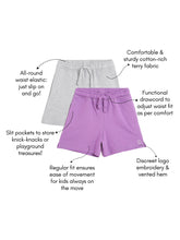 Load image into Gallery viewer, Campana Girls Simone Pack of Two Solid Cotton Terry Shorts - Grey Melange &amp; Purple
