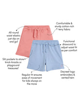 Load image into Gallery viewer, Campana Girls Simone Pack of Two Solid Cotton Terry Shorts - Pink &amp; Blue

