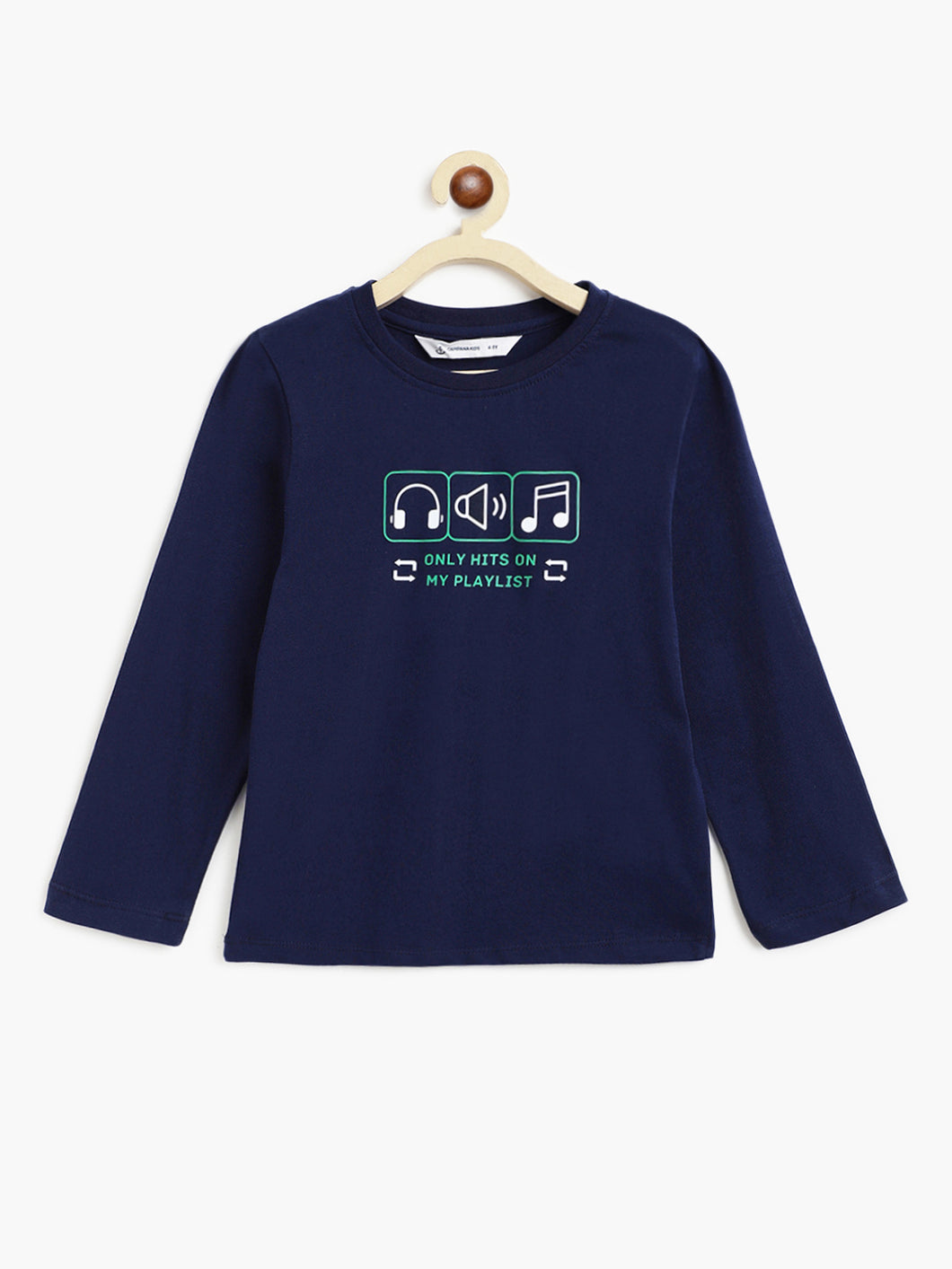 Campana Boys Luciano Conversational Print Full Sleeve T-Shirt - Navy Blue
