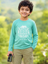 Load image into Gallery viewer, Campana Boys Pure Cotton Full Sleeves Outdoors Graphic &amp; Text Printed T-Shirt - Light Blue
