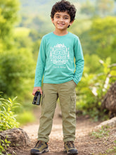 Load image into Gallery viewer, Campana Boys Pure Cotton Full Sleeves Outdoors Graphic &amp; Text Printed T-Shirt - Light Blue
