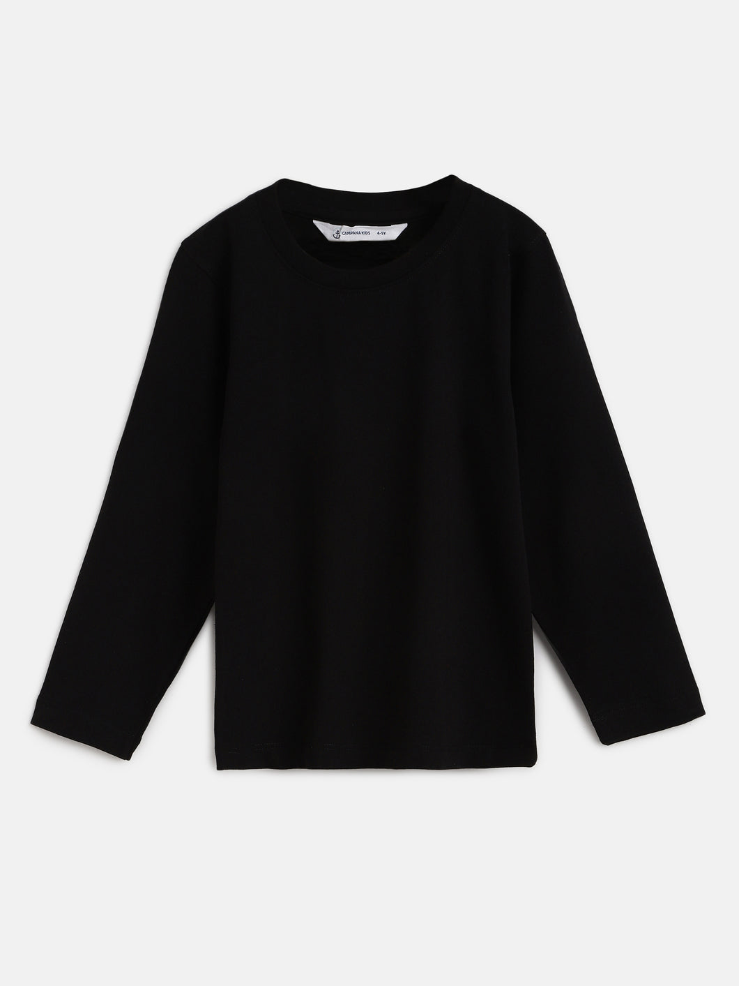 Campana Boys Full Sleeves Round Neck Solid T-Shirt - Black