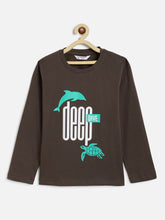 Load image into Gallery viewer, Campana Boys Pure Cotton Full Sleeves Deep Sea Print T-Shirt - Smoky Grey
