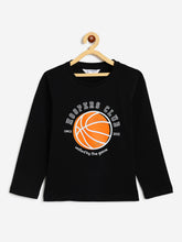 Load image into Gallery viewer, Campana Boys Pure Cotton Full Sleeves Basketball Print T-Shirt - Black
